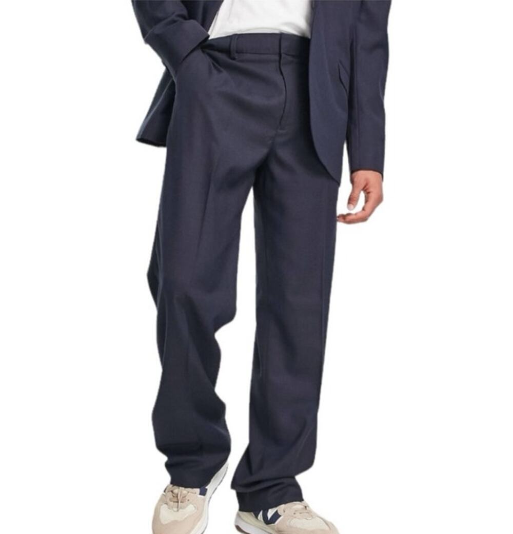 TOPMAN New Mens Wide Leg Wedding Suit Pants Navy Blue Size 34x32 Formal Career